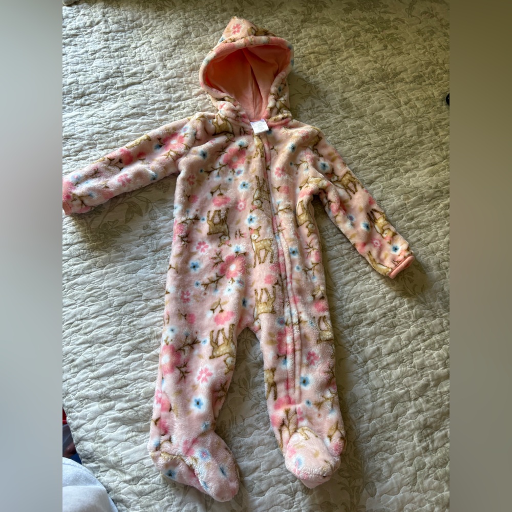 Pink Deer Print Kids One Piece